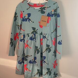 Mini Boden Kids Dragon Print Dress - Blue and Red nwt 5/6